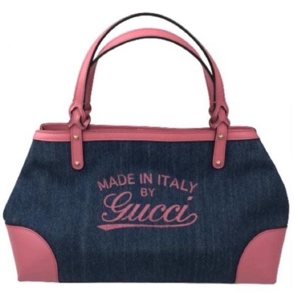GUCCI Hawaii Tote Blue Denim Pink Leather Oversized Rare Vintage EUC - Picture 16 of 16